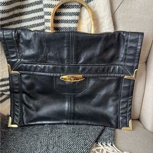 Vintage 70s Retro Moiseff Genuine Leather Satchel W/ Gold Tone Hardware Handle